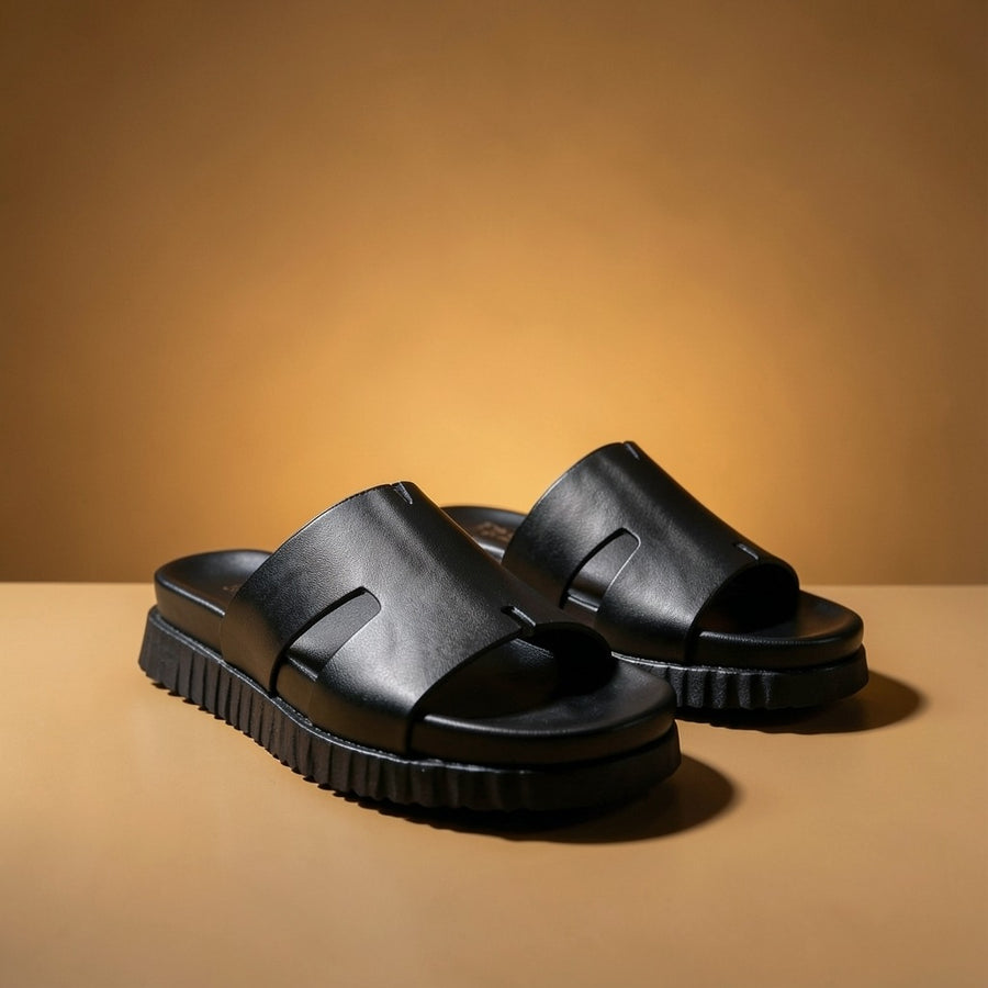 HERMMES IZMIR THICK SOLE ITALIAN SLIDE BLACK 33
