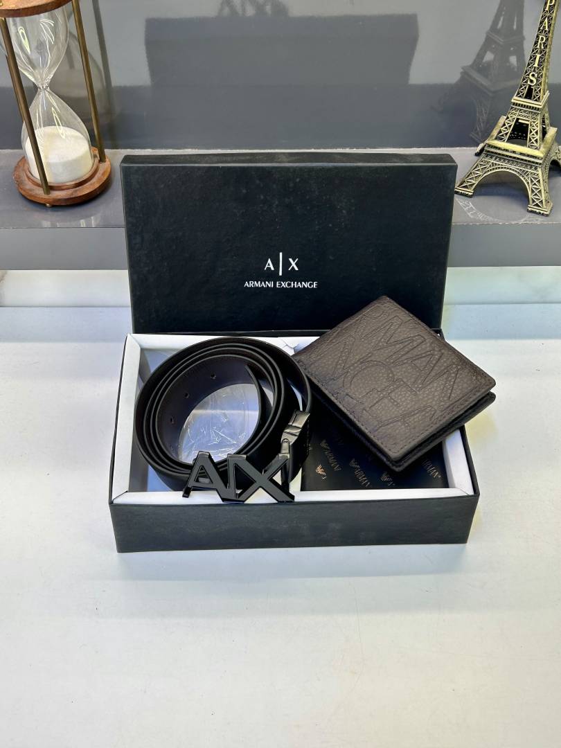 Armani Exchange Black Brown Belt &Wallet Combo Fa 727