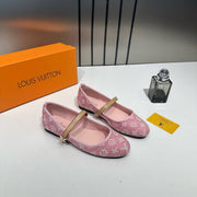 Louis Vuitton Romy Ballerina Pink Monogram Denim Ballet Cross-Strap With OG Box & Carry Bag 166-46 Pink