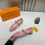 Louis Vuitton Romy Ballerina Pink Monogram Denim Ballet Cross-Strap With OG Box & Carry Bag 166-46 Pink
