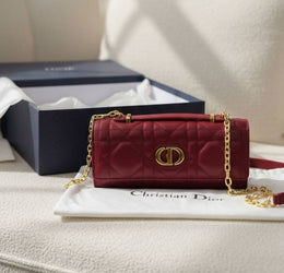 Dior Caro Top Handle 8822 Maroon Clutch Bag With OriginalBox & DustCover