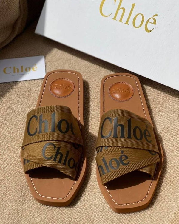 Chloe Premium Woody Slides Flat With OG Box Dust Cover Brown