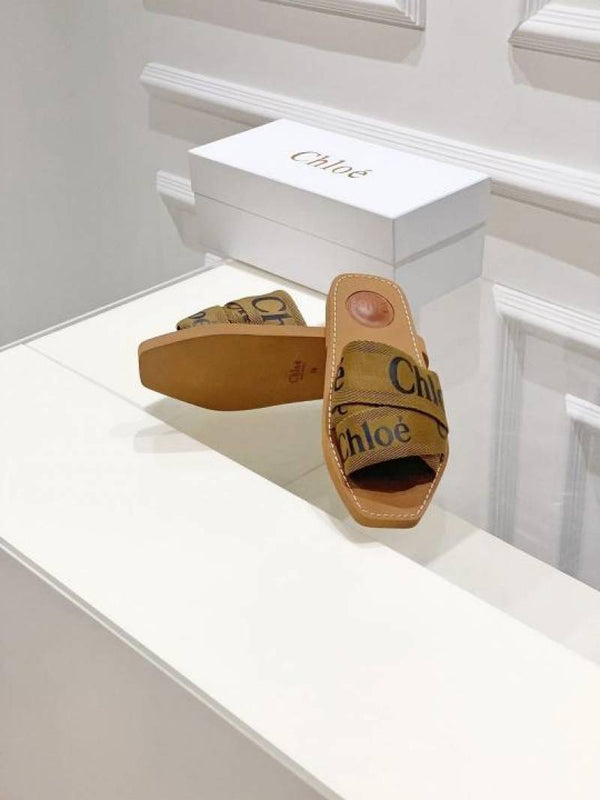 Chloe Premium Woody Slides Flat With OG Box Dust Cover Brown