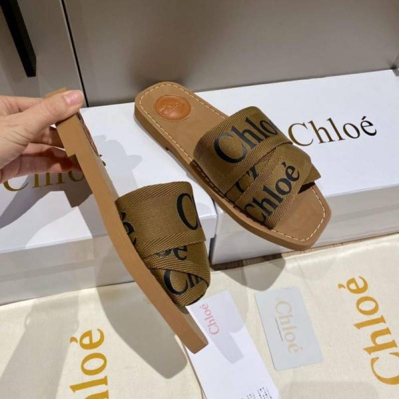 Chloe Premium Woody Slides Flat With OG Box Dust Cover Brown