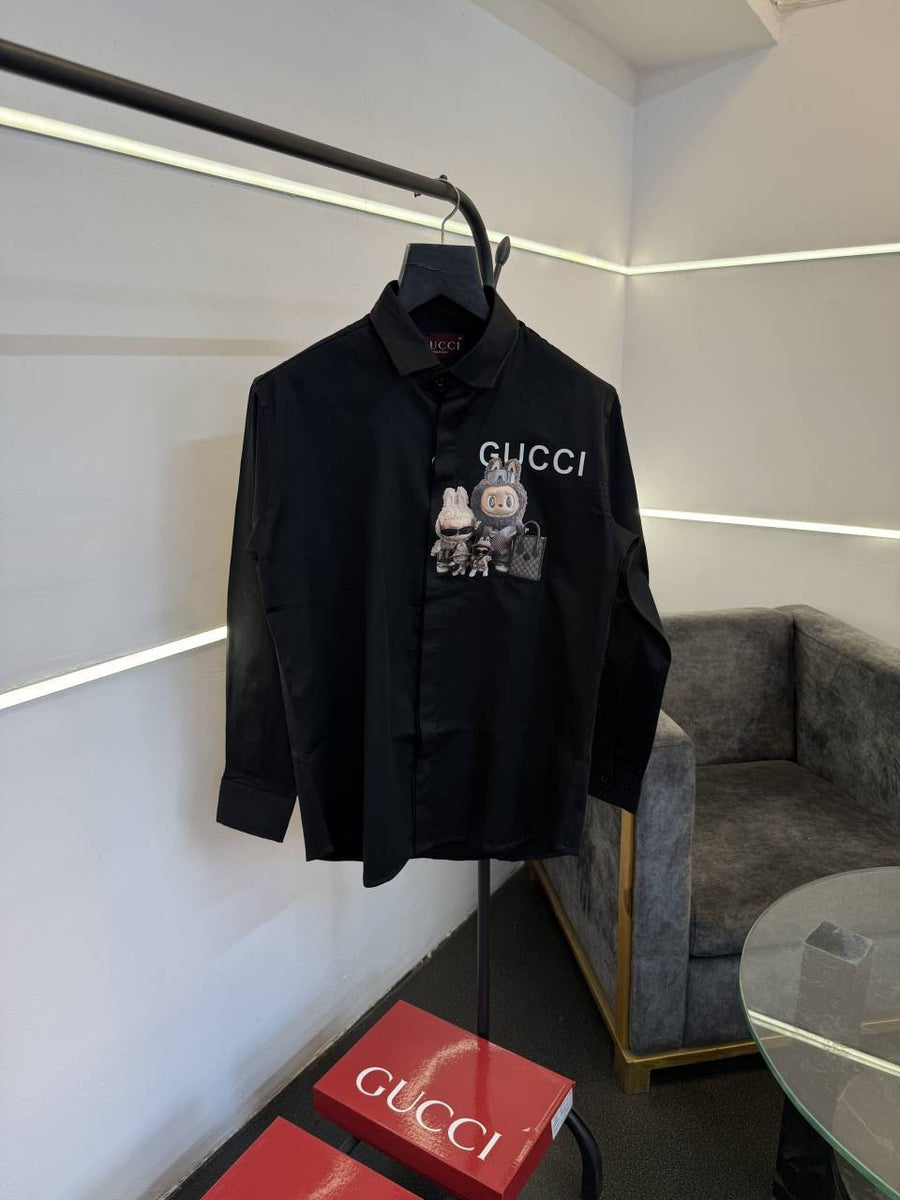 Gucci x labubu imported cotton satin shirt black