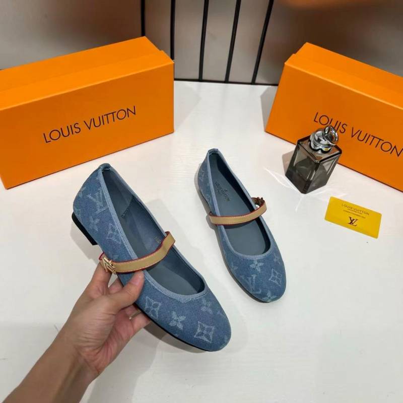 Louis Vuitton Romy Ballerina Blue Monogram Denim Ballet Cross-Strap With OG Box & Carry Bag 166-46 Blue