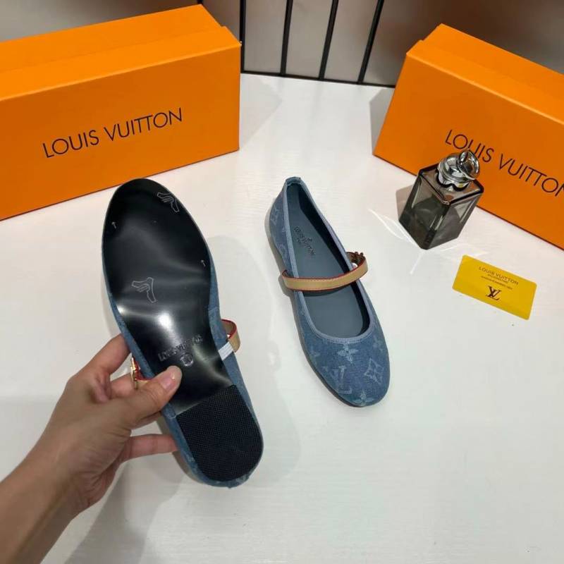 Louis Vuitton Romy Ballerina Blue Monogram Denim Ballet Cross-Strap With OG Box & Carry Bag 166-46 Blue