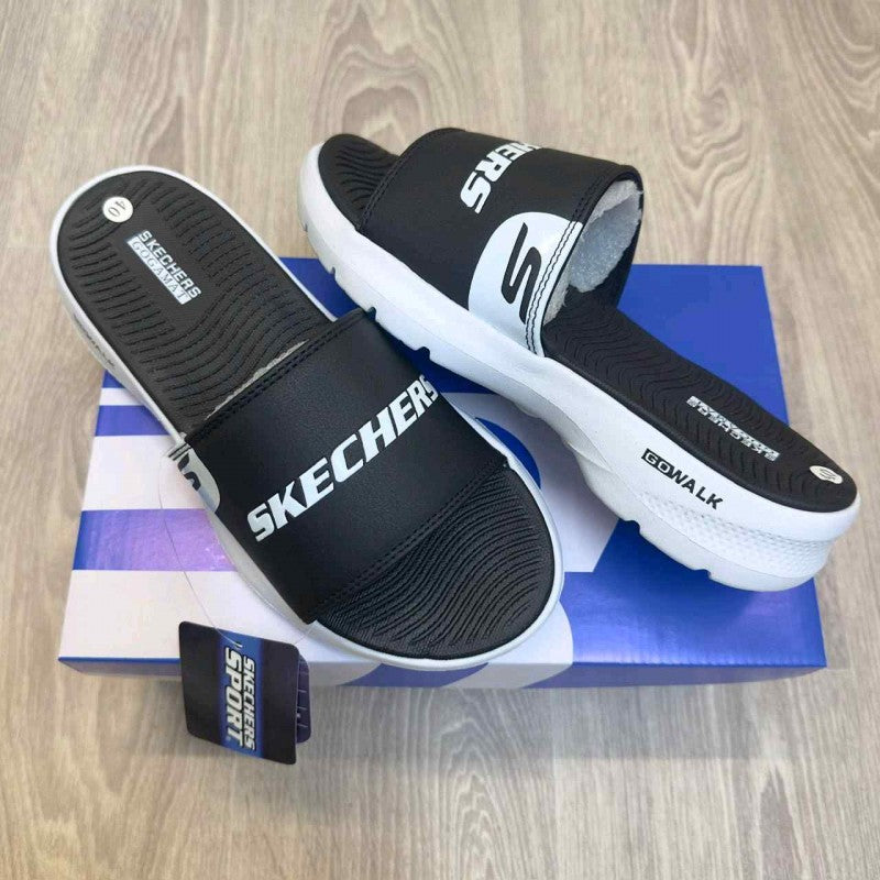 Skechers GOwalk Goga Mat Premium Black White Slides