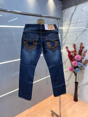 True Religio n Blue Shade Premium Imported Stretchable Lycra Fabric Straight Fit Denim with Embroidered Work 3123