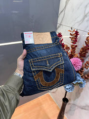 True Religio n Blue Shade Premium Imported Stretchable Lycra Fabric Straight Fit Denim with Embroidered Work 3123
