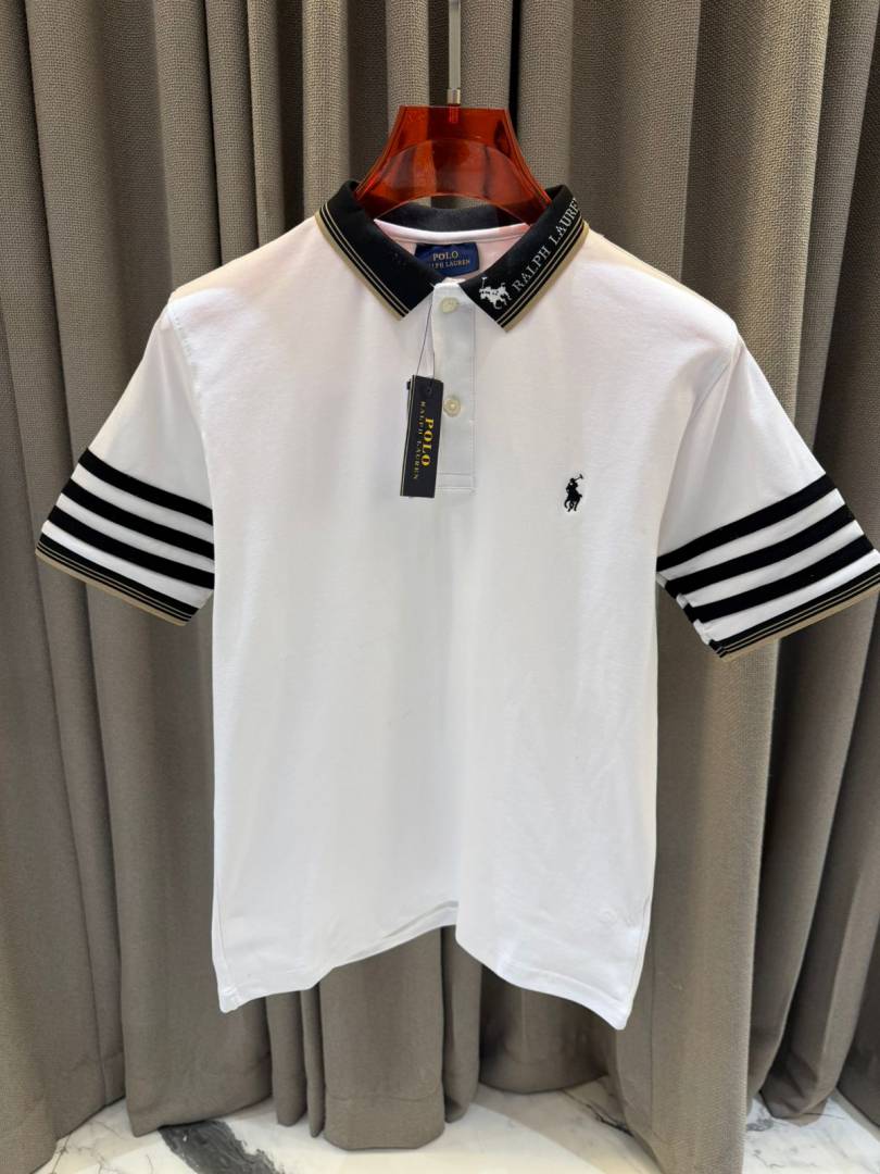 Ralph Lauren Chest Logo Stripe Sleeves Polo T-shirt White