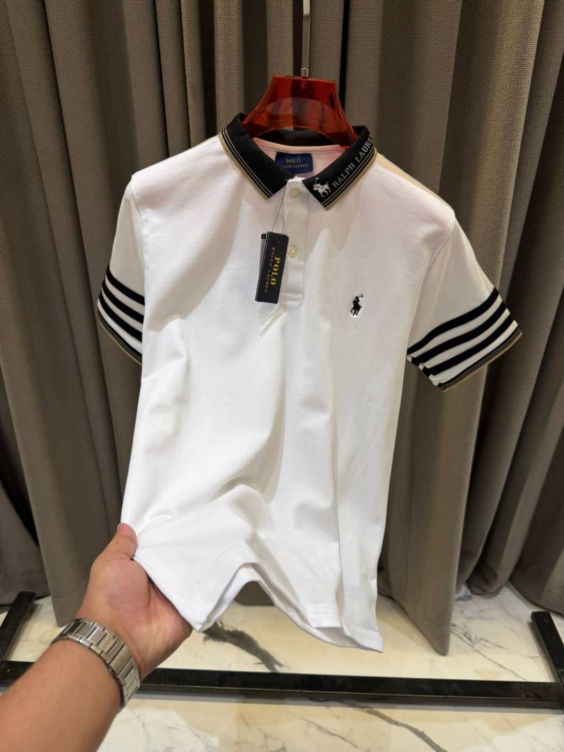 Ralph Lauren Chest Logo Stripe Sleeves Polo T-shirt White