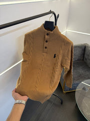 Ralph lauren T neck button imported knitted sweater Brown