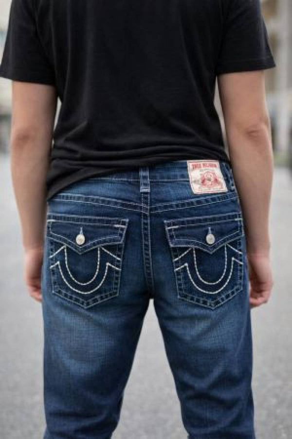 True Religio n Blue Shade Boot cut Premium Imported Stretchable lycra fabric Denim with back flap pocket Design 3845