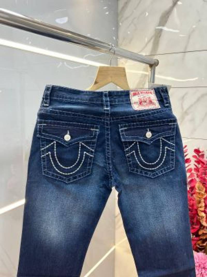True Religio n Blue Shade Boot cut Premium Imported Stretchable lycra fabric Denim with back flap pocket Design 3845