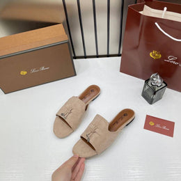 Loro Piana Summer Charms Apricot suede Flat Slides For Her With OG Box Apricot