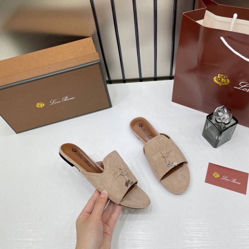 Loro Piana Summer Charms Apricot suede Flat Slides For Her With OG Box Apricot