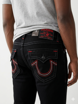 True Religion Black Straight fit Premium Imported Stretchable Lycra Fabric Denim with Back Pocket Embroidered Design 4206