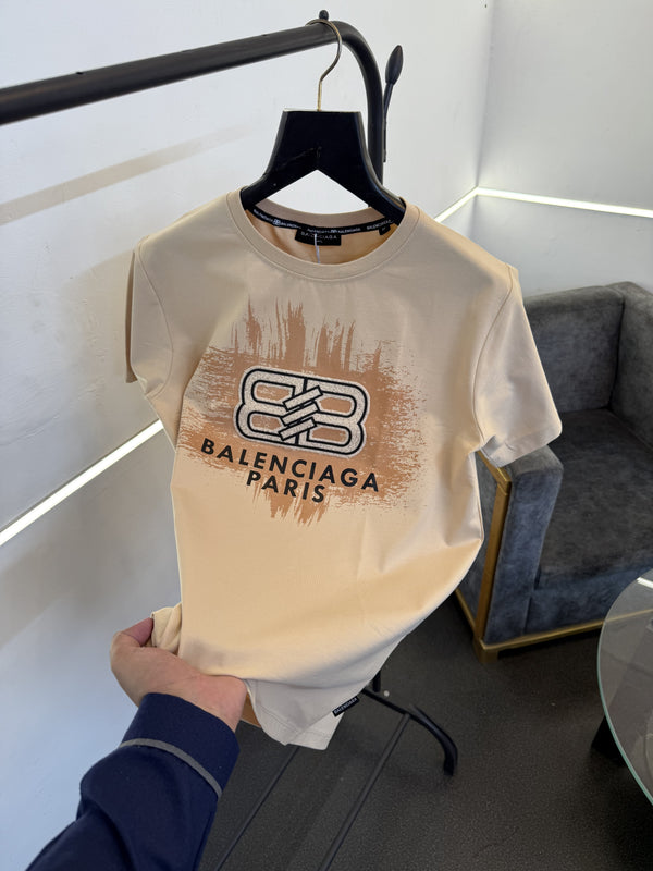 Balenciaga a furr front printed round neck imported tshirt beige sale