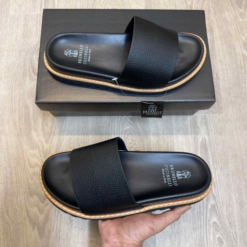 Bru Style Luxury Leather Strap Premium Black Slides
