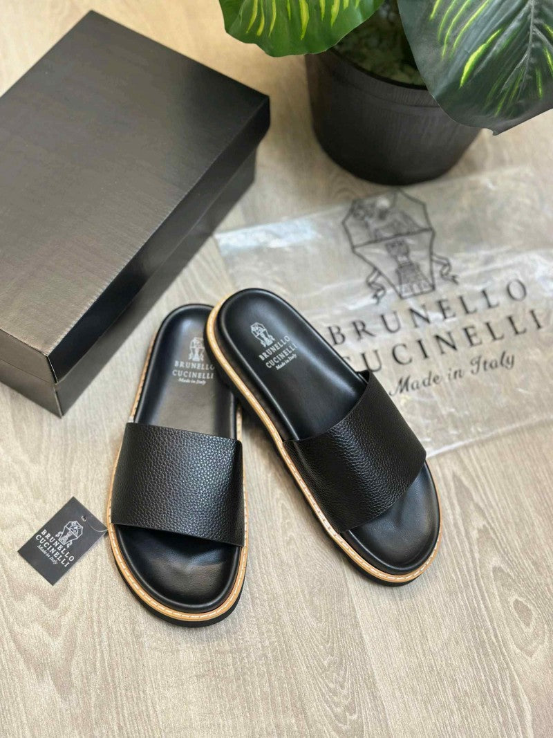 Bru Style Luxury Leather Strap Premium Black Slides