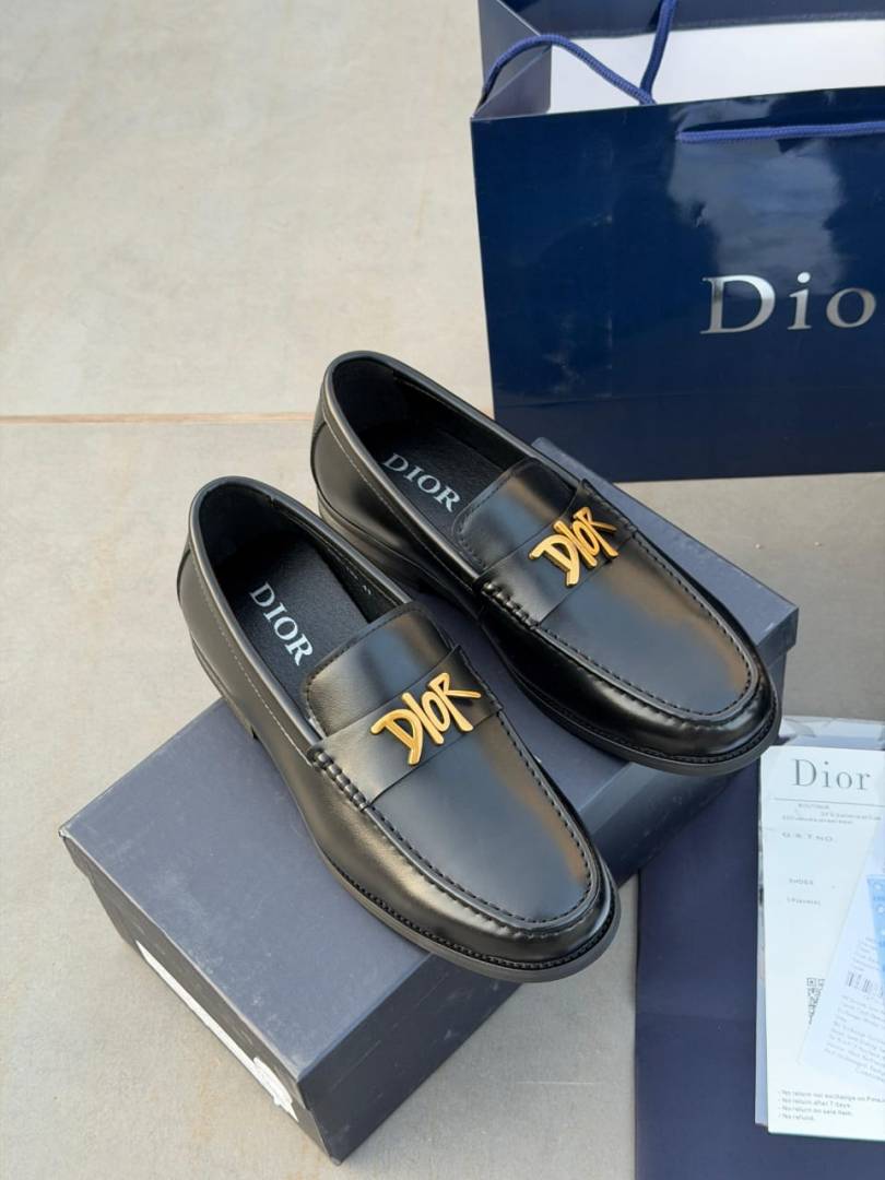 Dior Leather Loafers Black Gold