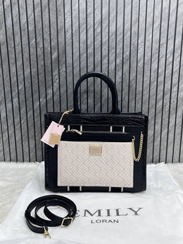 Emily Loran Black Large Satchel Bag Highend Leather Handbag With Dust Cover Packaging