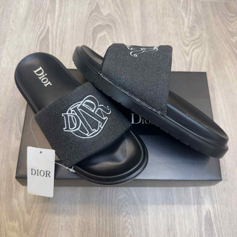 Christian Diyor Circular Embroidered Logo Premium All Black Slides