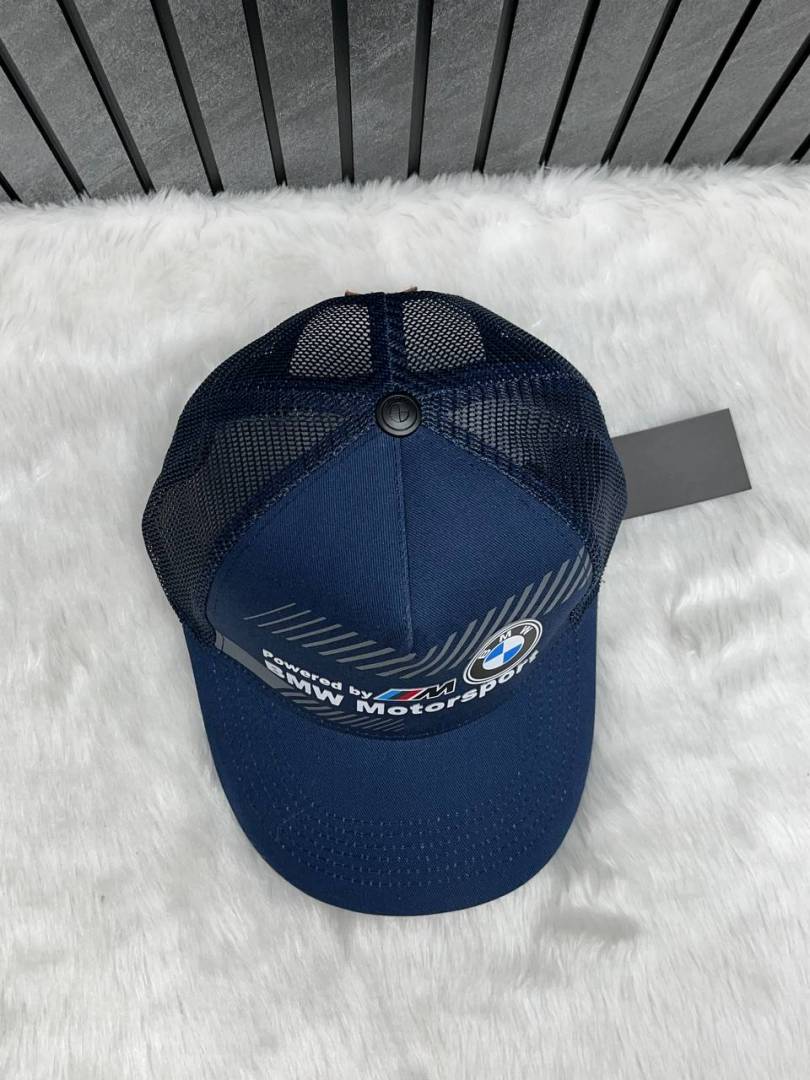 Bmw Motorsport Navy Blue Sports Premium Unisex Trucket Hat With Safety Box