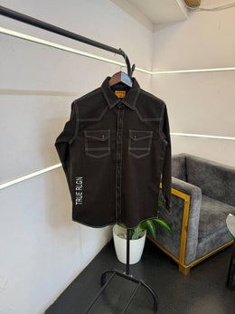 True religion bottle green imported cargo double pocket shirt