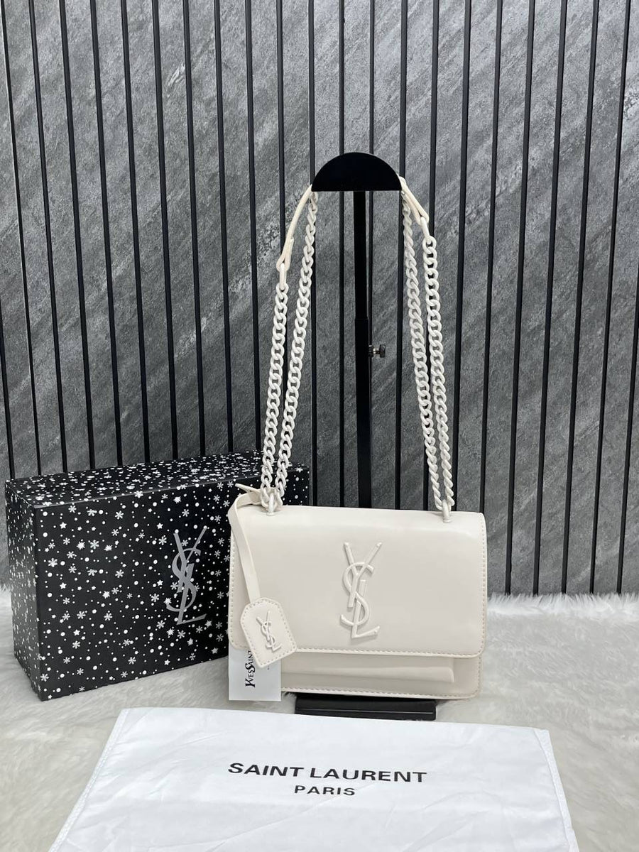 Ysl Sunset All White Matte Shoulder Bag With Original Box & Dust Cover