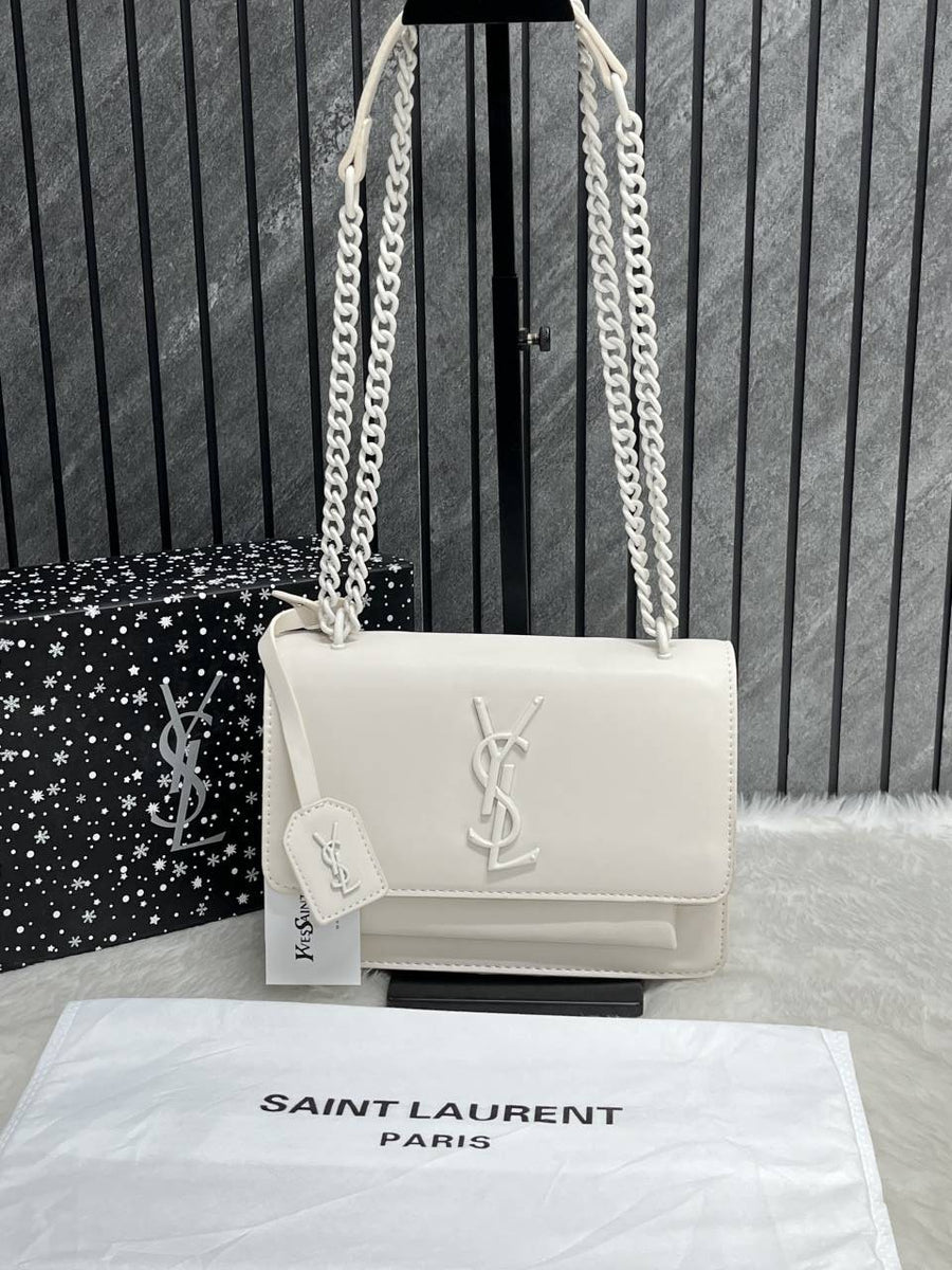 Ysl Sunset All White Matte Shoulder Bag With Original Box & Dust Cover