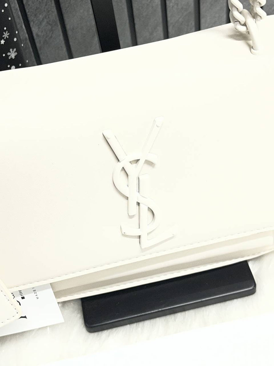 Ysl Sunset All White Matte Shoulder Bag With Original Box & Dust Cover