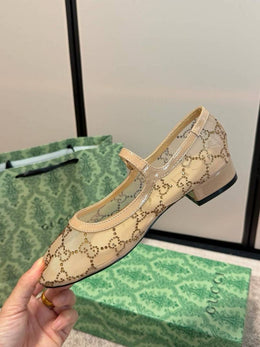 Gucci_Charline_Mesh_Mary_Jane_Flats_Ballet_Sparkling_Crystal_GG_Monogram_With_OG_Box_&_Carry_Bag_271-218_Apricot
