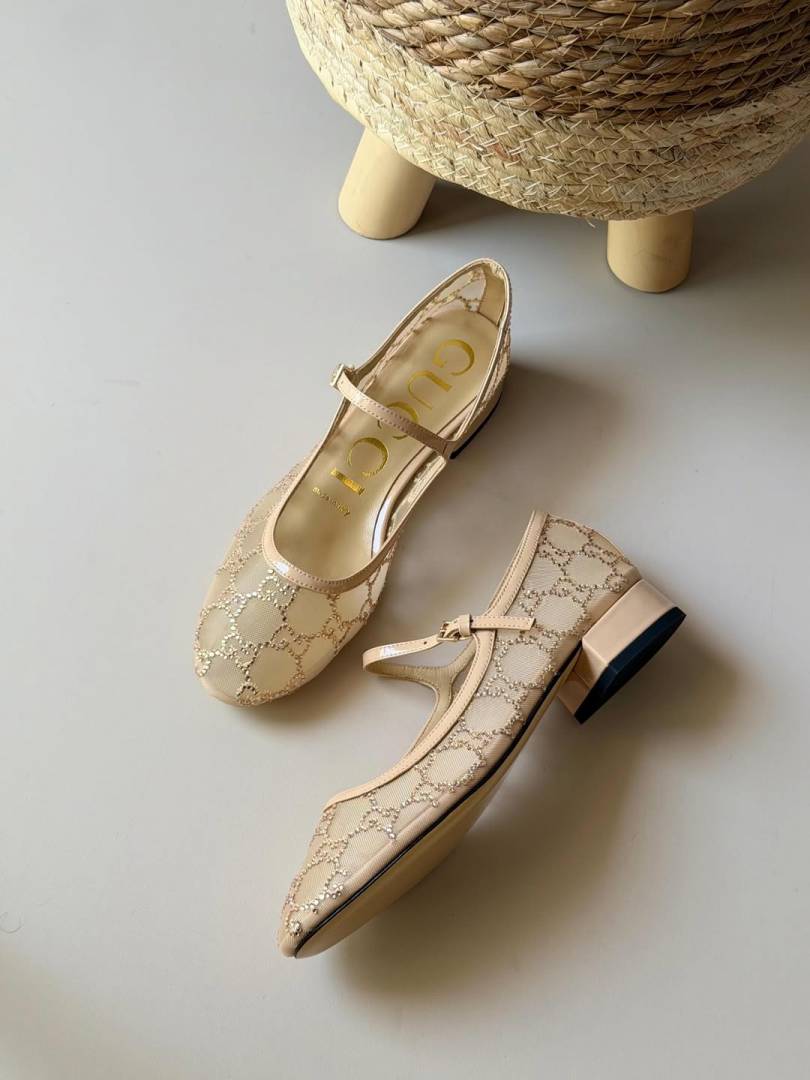 Gucci_Charline_Mesh_Mary_Jane_Flats_Ballet_Sparkling_Crystal_GG_Monogram_With_OG_Box_&_Carry_Bag_271-218_Apricot