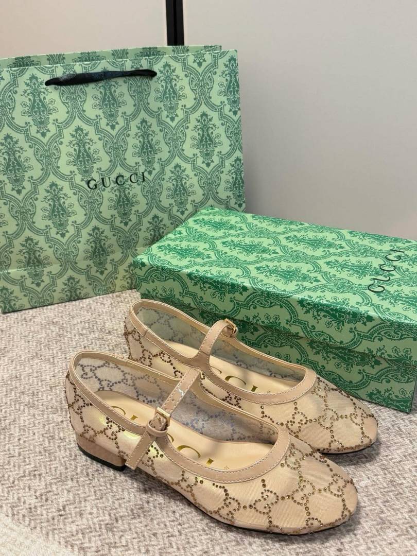 Gucci_Charline_Mesh_Mary_Jane_Flats_Ballet_Sparkling_Crystal_GG_Monogram_With_OG_Box_&_Carry_Bag_271-218_Apricot