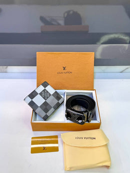 Lv_Loui_Vuittion Black Grey White Belt &Wallet Combo Fa 1120