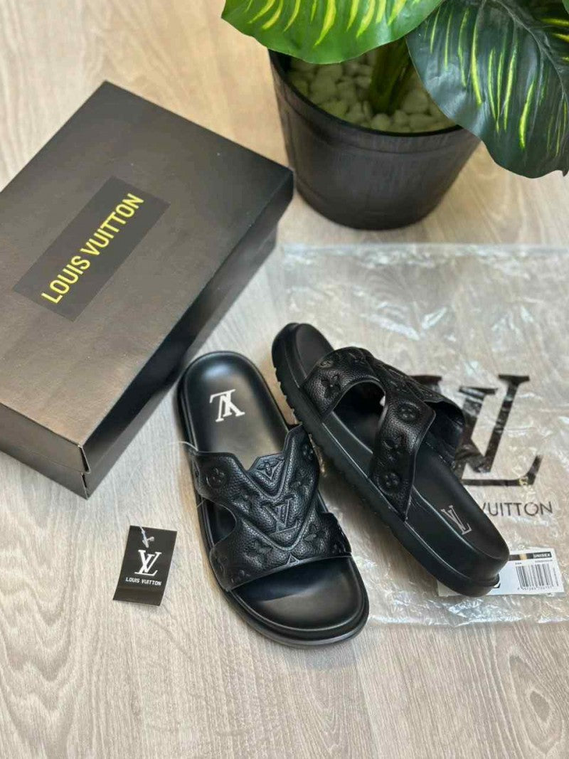 Louis Vuitton Oasis Mule Embossed Monogram Black Slides