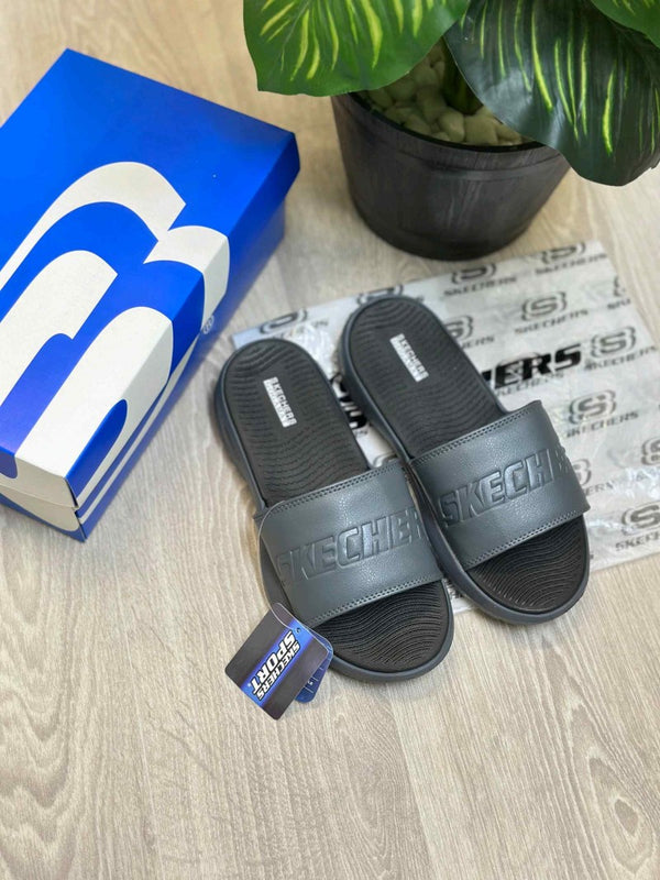 Skechers GOwalk Goga Mat Premium Grey Black Slides