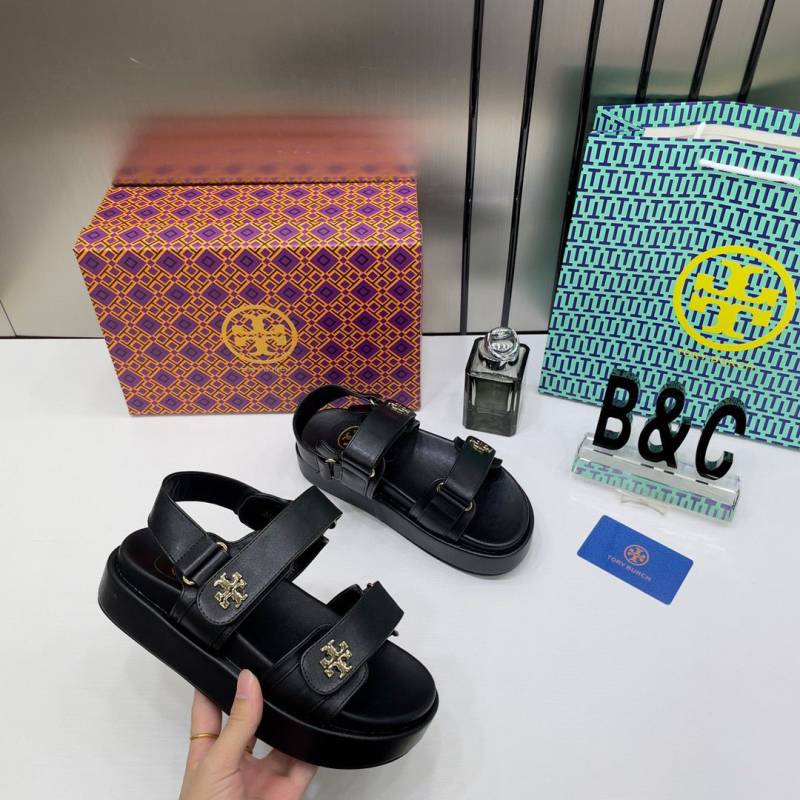 Tori Burch_Kira_leather_Platform_Sandals_For_Her_With_OG_Box_&_Carry_Bag_2020-TS_Black