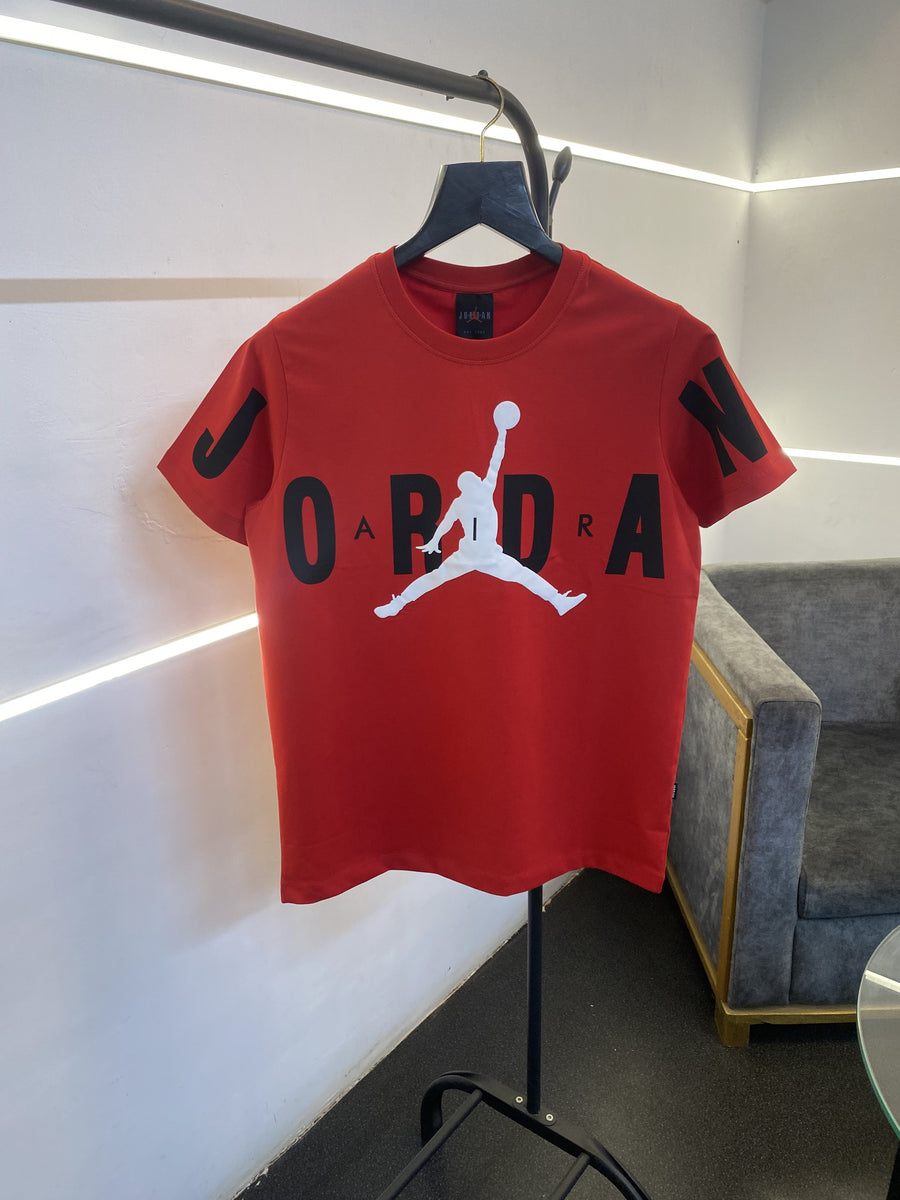 Air jordan full front print with logo imported round neck tshirt red