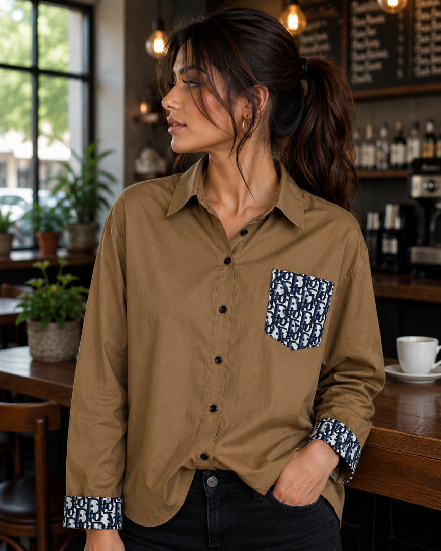 Dio Back Print Shirt Coffee S110-CF