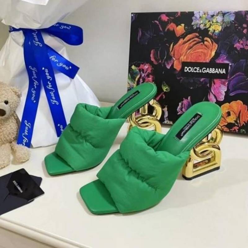 Dolcce & Gabbana D&G High Heel Gold Clothes Sandals With OG Box & Carry Bag (Green - 1049)