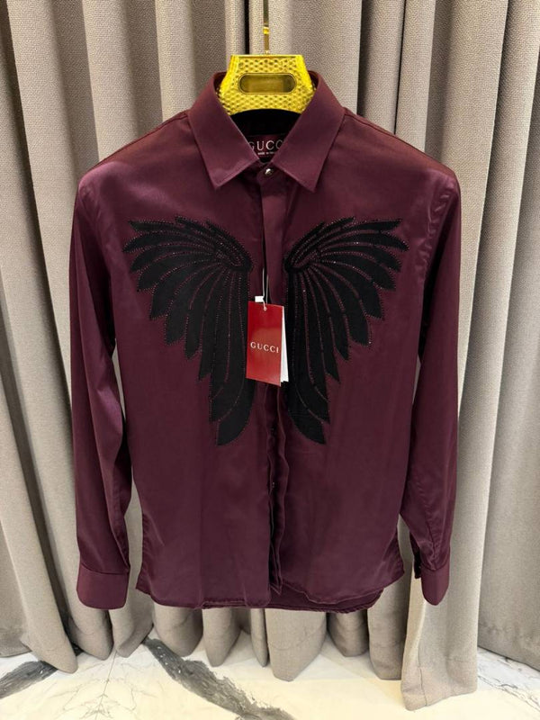 Gucci Premium Box Pack Full Sleeves Shirt Maroon