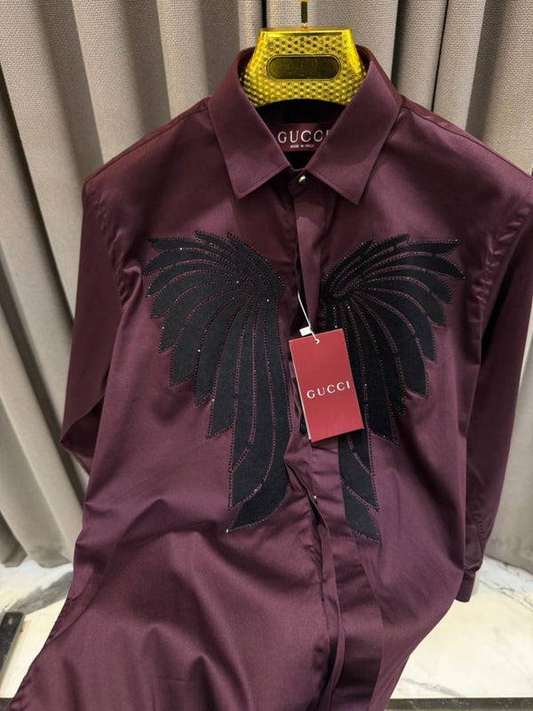 Gucci Premium Box Pack Full Sleeves Shirt Maroon