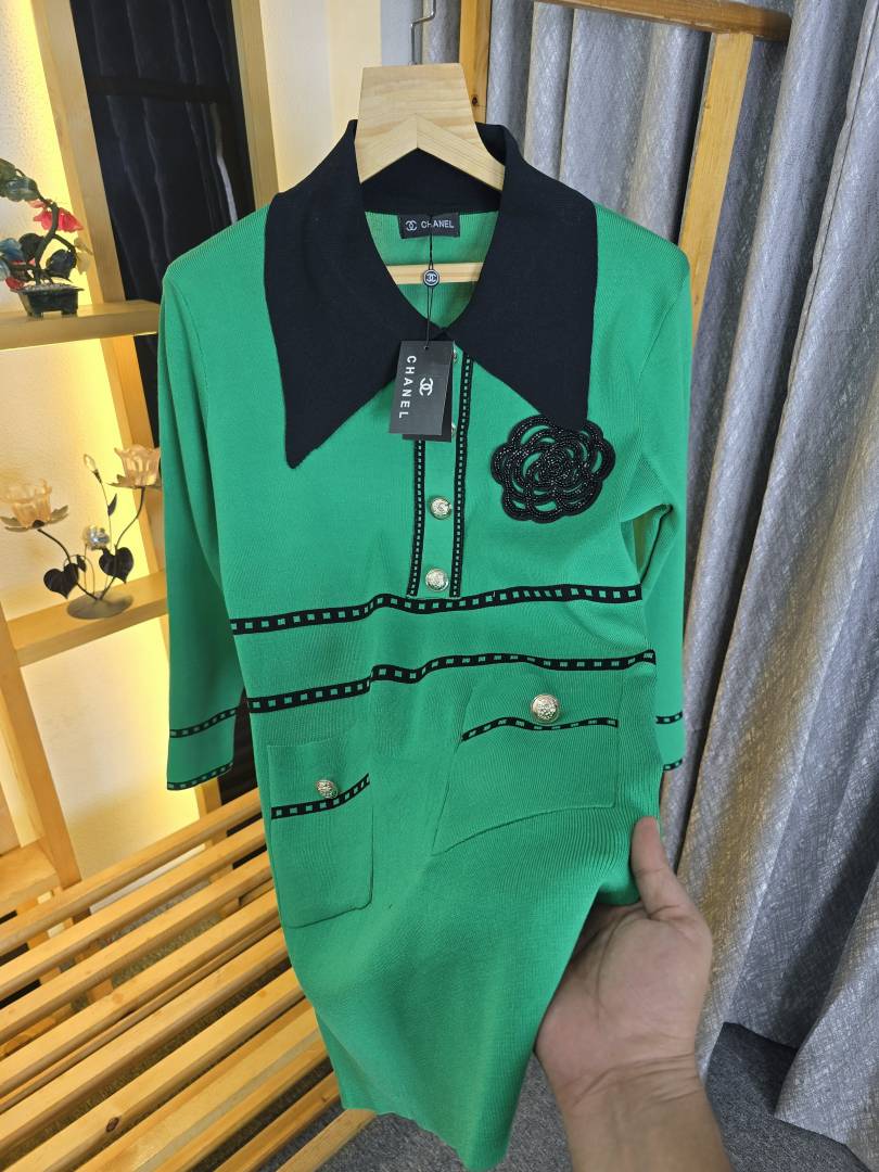 Women CH Big Flower Long Dress Green SB173-G