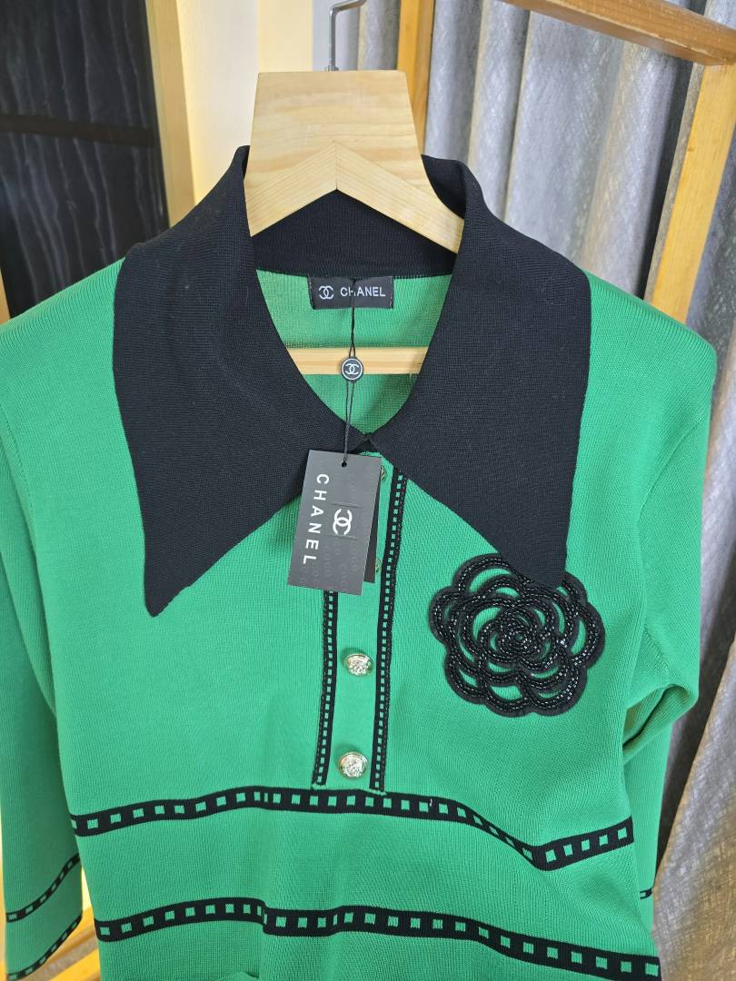Women CH Big Flower Long Dress Green SB173-G