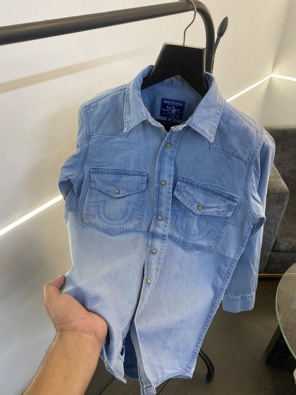02 True religion snap button denim shirt sky blue