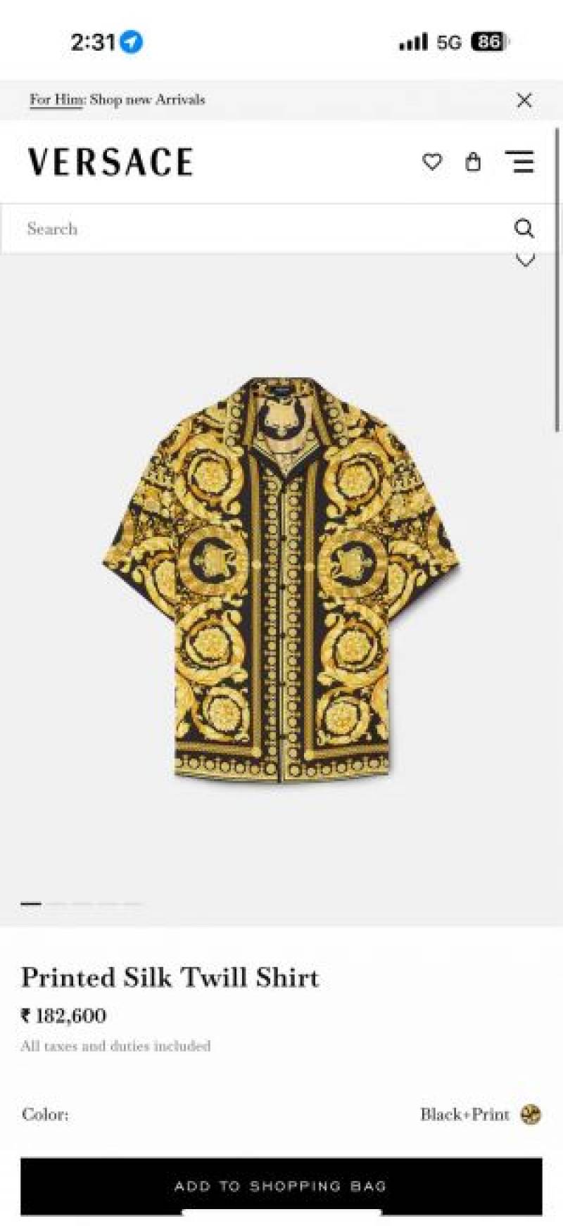 Versace Borroco Gold Black imported Half Sleeves Shirt
