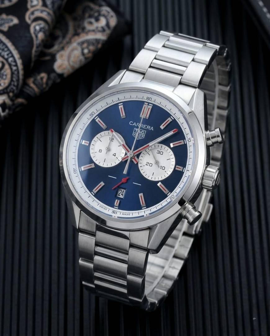 Tag heuuer Carrera white Chronograph silver blue